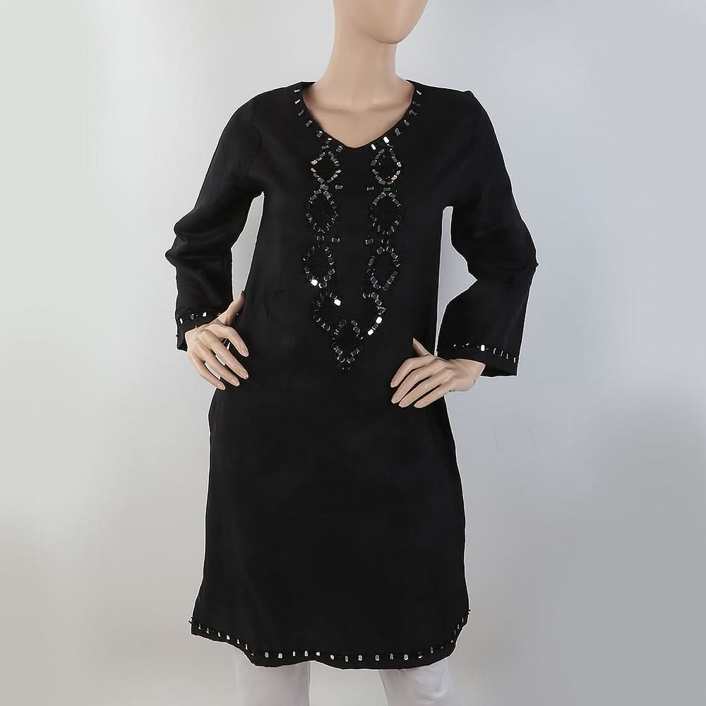 Women's Embroidered Kurti With Stone - Black, Women, Ready Kurtis, Chase Value, Chase Value