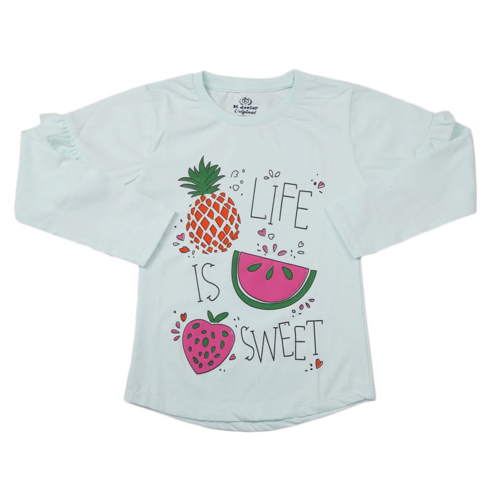 Girls Full Sleeves Jersey T-Shirt - Cyan, Kids, Girls T-Shirts, Chase Value, Chase Value