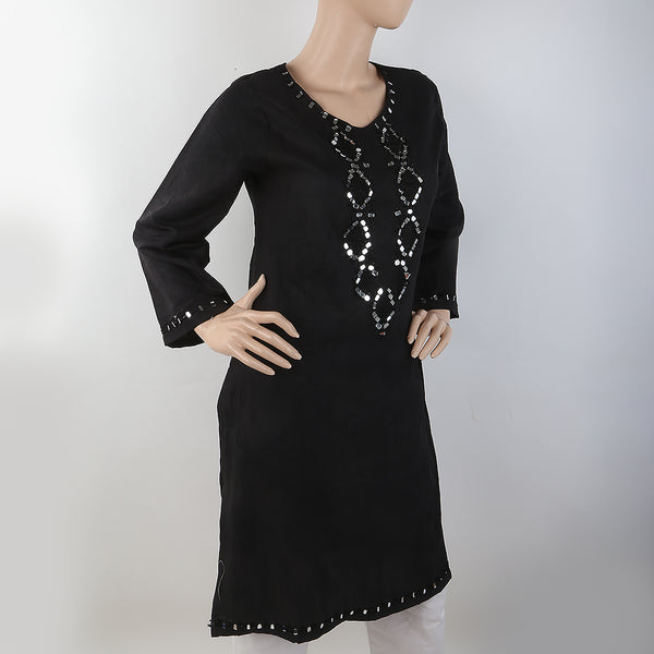 Women's Embroidered Kurti With Stone - Black, Women, Ready Kurtis, Chase Value, Chase Value