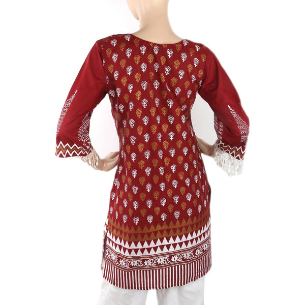 Women's Printed Kurti With Lace - Maroon, Women, Ready Kurtis, Chase Value, Chase Value