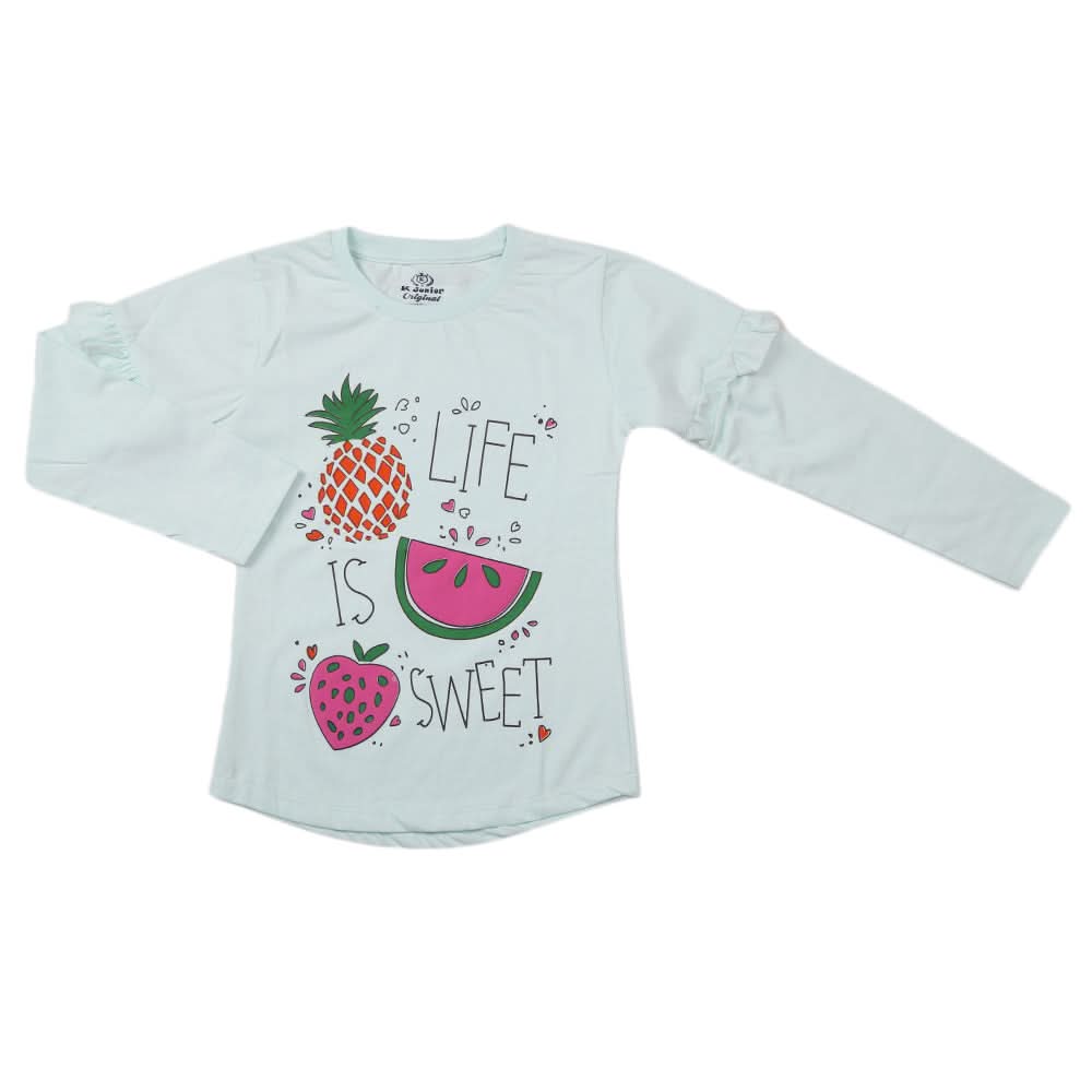 Girls Full Sleeves Jersey T-Shirt - Cyan, Kids, Girls T-Shirts, Chase Value, Chase Value
