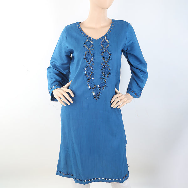 Women's Embroidered Kurti With Stone - Blue, Women, Ready Kurtis, Chase Value, Chase Value
