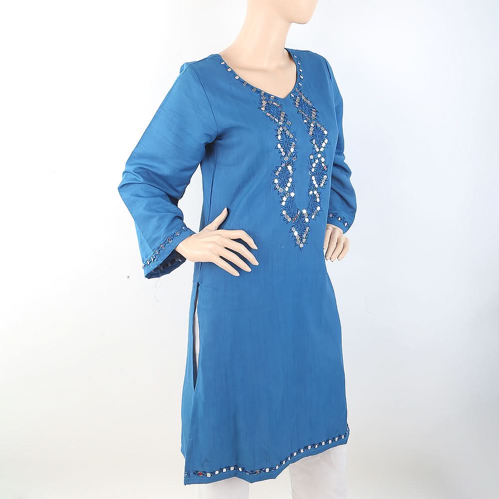 Women's Embroidered Kurti With Stone - Blue, Women, Ready Kurtis, Chase Value, Chase Value