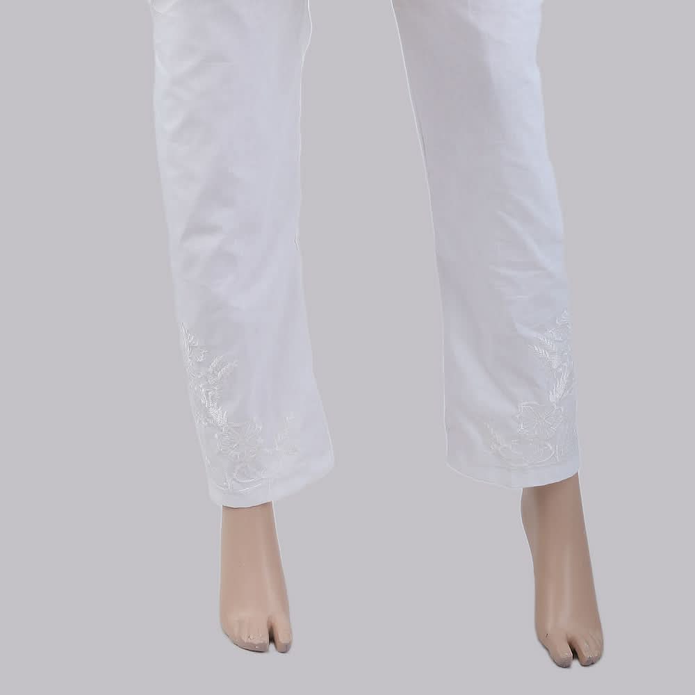 Women's Bottom Embroidered Trouser - White, Women, Pants & Tights, Chase Value, Chase Value