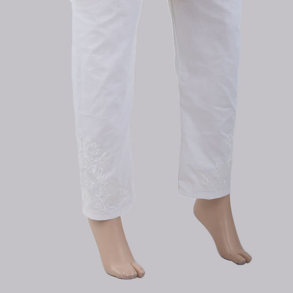 Women's Bottom Embroidered Trouser - White, Women, Pants & Tights, Chase Value, Chase Value