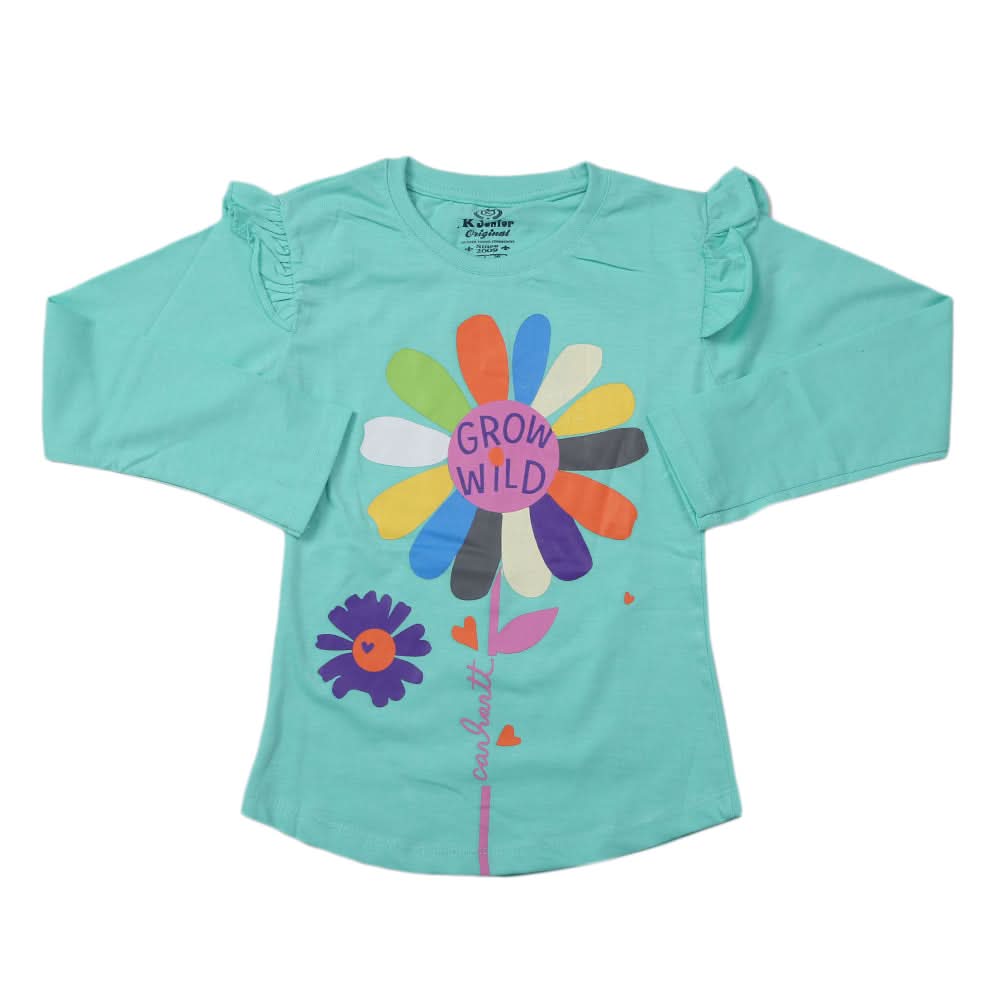 Girls Full Sleeves Jersey T-Shirt - Sea Green, Kids, Girls T-Shirts, Chase Value, Chase Value