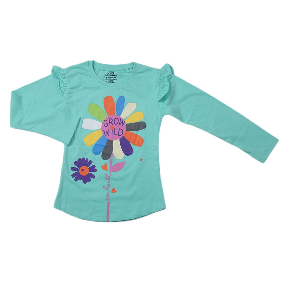 Girls Full Sleeves Jersey T-Shirt - Sea Green, Kids, Girls T-Shirts, Chase Value, Chase Value