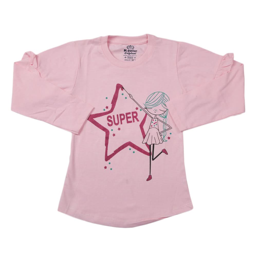 Girls Full Sleeves Jersey T-Shirt - Light Pink, Kids, Girls T-Shirts, Chase Value, Chase Value