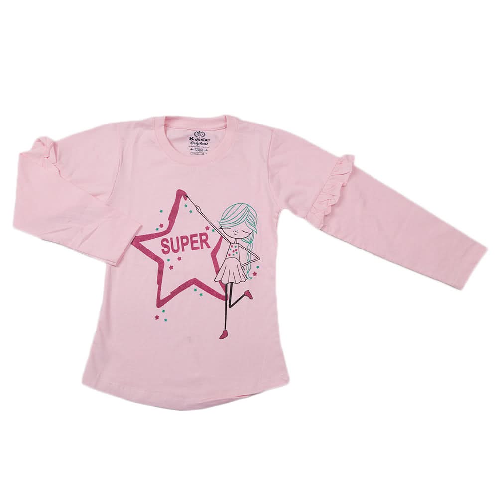 Girls Full Sleeves Jersey T-Shirt - Light Pink, Kids, Girls T-Shirts, Chase Value, Chase Value