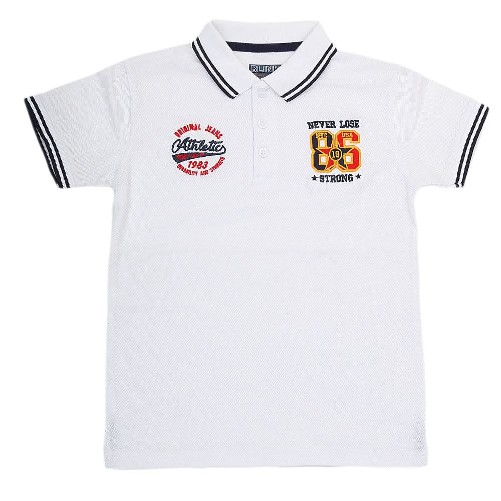 Boys Half Sleeves Polo T-Shirt - White, Kids, Boys T-Shirts, Chase Value, Chase Value