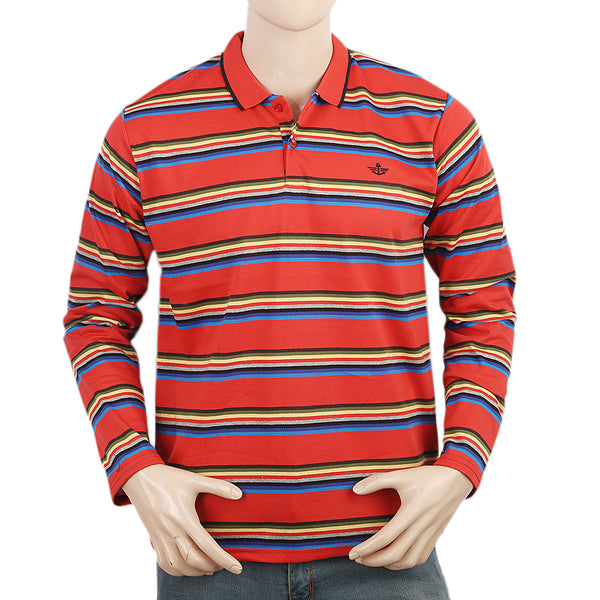 Men's Full Sleeves Yarn Dyed Polo T-Shirt - Red, Men, T-Shirts And Polos, Chase Value, Chase Value
