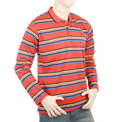 Men's Full Sleeves Yarn Dyed Polo T-Shirt - Red, Men, T-Shirts And Polos, Chase Value, Chase Value