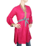 Women's Embroidered Kurti With Front Belt - Pink, Women, Ready Kurtis, Chase Value, Chase Value
