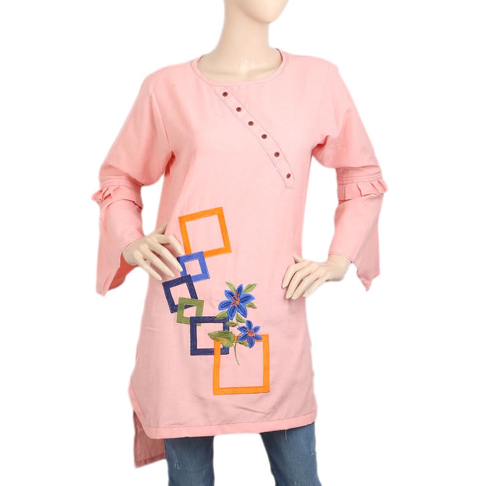 Women's Cross Neck Patti Kurti - Peach, Women, Ready Kurtis, Chase Value, Chase Value