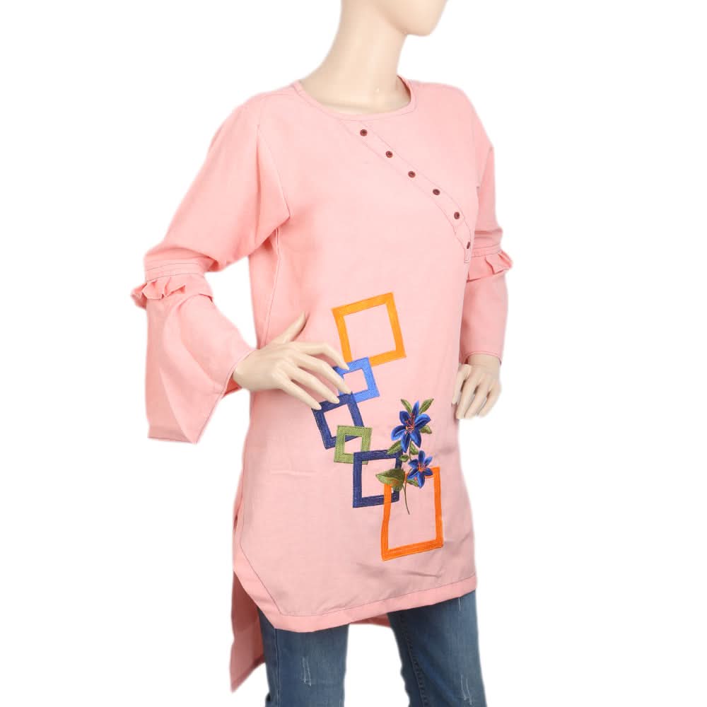 Women's Cross Neck Patti Kurti - Peach, Women, Ready Kurtis, Chase Value, Chase Value