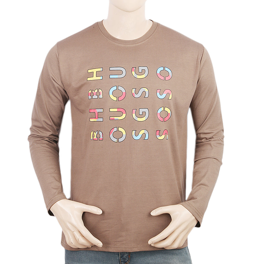 Men's Full Sleeves Printed T-Shirt - Brown, Men, T-Shirts And Polos, Chase Value, Chase Value