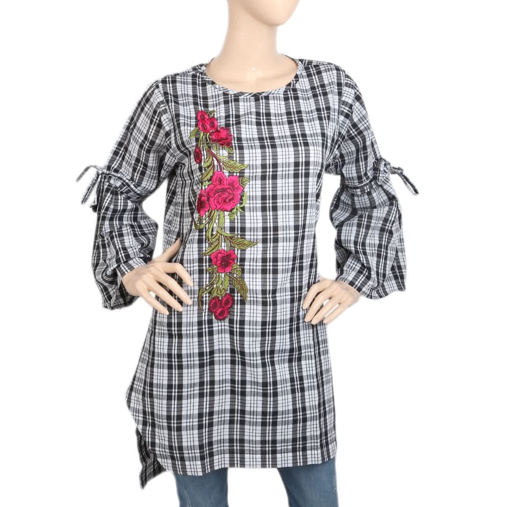 Women's Embroidered Stripe With Front Bottom Cut - Black, Women, Ready Kurtis, Chase Value, Chase Value
