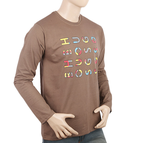 Men's Full Sleeves Printed T-Shirt - Brown, Men, T-Shirts And Polos, Chase Value, Chase Value