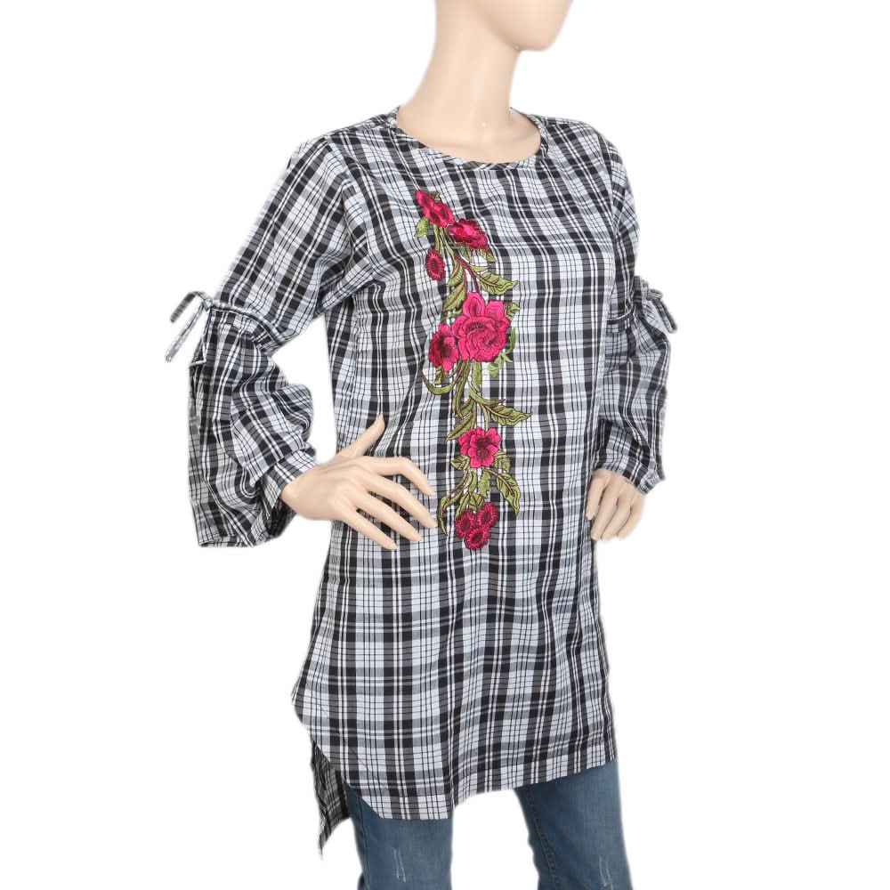 Women's Embroidered Stripe With Front Bottom Cut - Black, Women, Ready Kurtis, Chase Value, Chase Value
