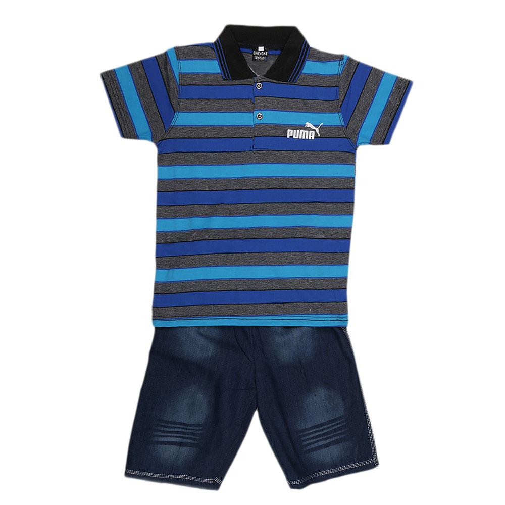 Boys Half Sleeve Suit - Royal Blue - test-store-for-chase-value