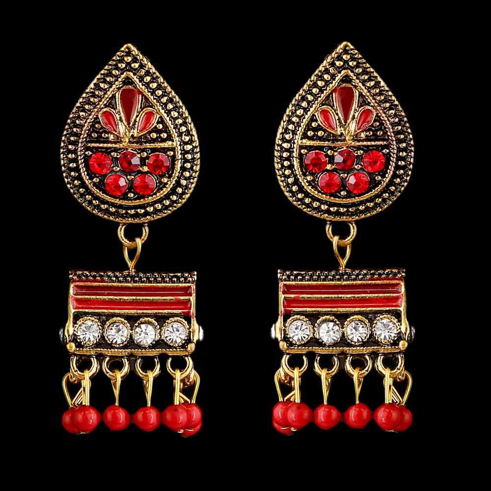 Women's Fancy Ear Jhumki - Red, Women, Earrings & Tops, Chase Value, Chase Value