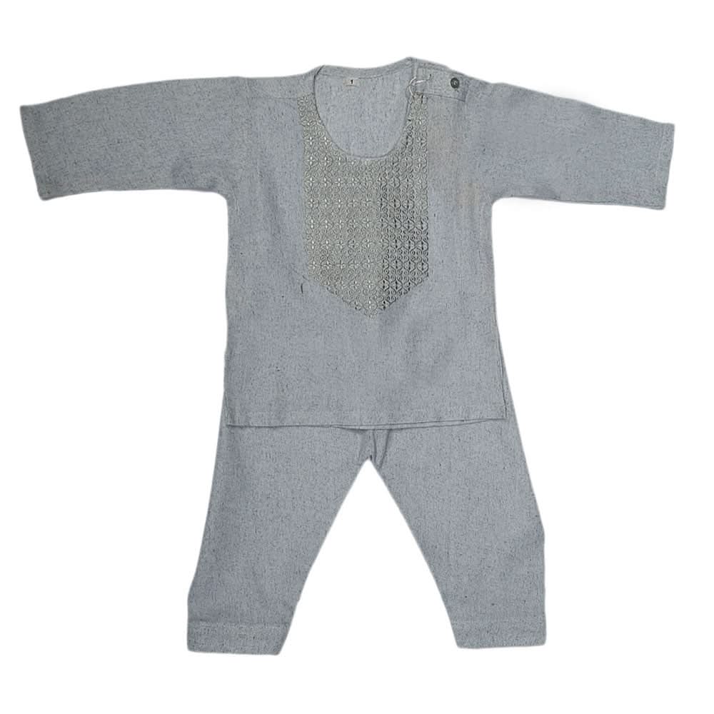 Newborn Boys Embroidered Shalwar Kameez - Grey, Kids, NB Boys Shalwar Suits, Chase Value, Chase Value