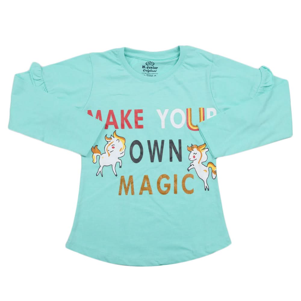 Girls Full Sleeves Jersey T-Shirt - Sea Green, Kids, Girls T-Shirts, Chase Value, Chase Value