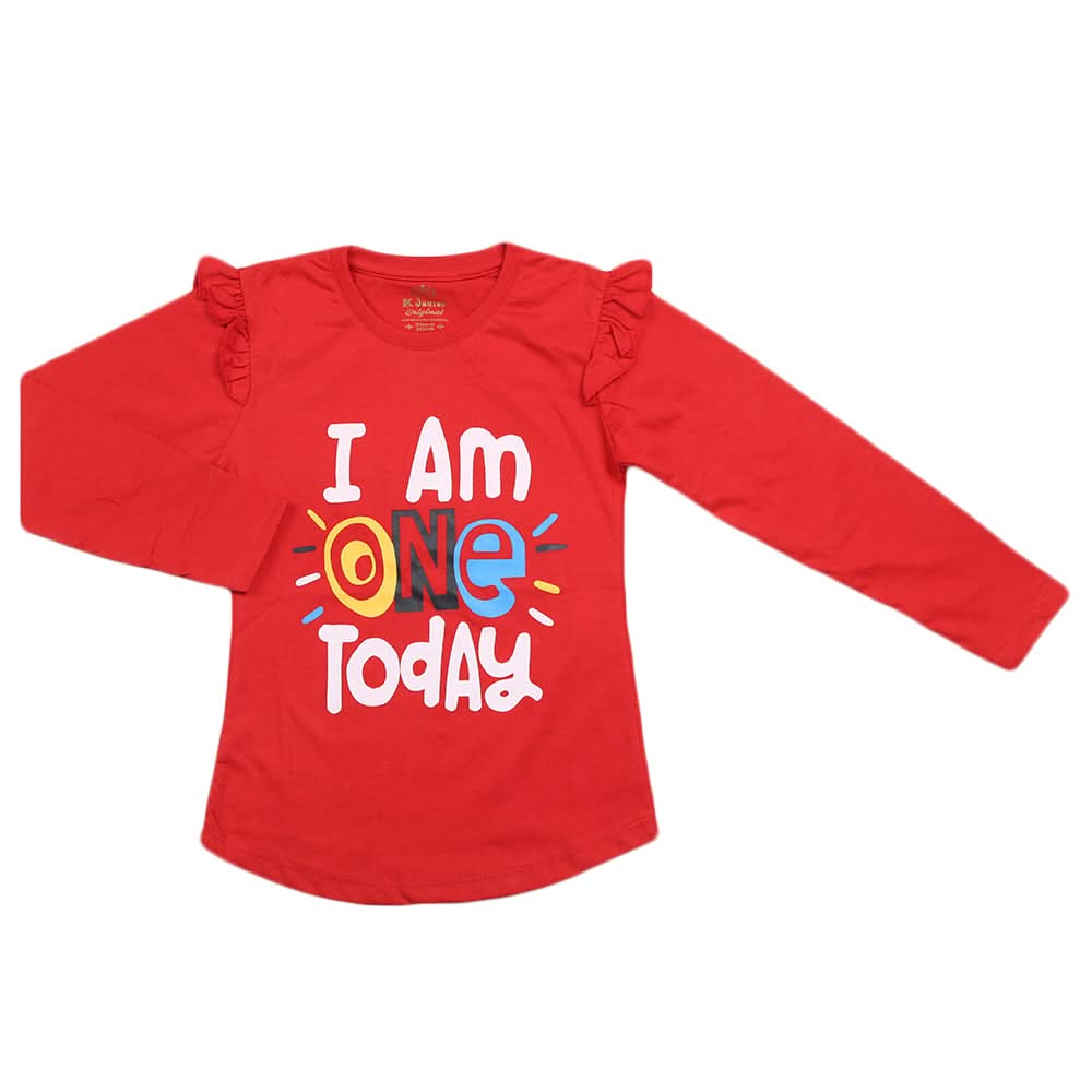 Girls Full Sleeves Jersey T-Shirt - Red, Kids, Girls T-Shirts, Chase Value, Chase Value