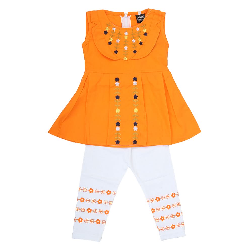 Girls Half Sleeves Tights Suit - Orange, Kids, Girls Sets And Suits, Chase Value, Chase Value