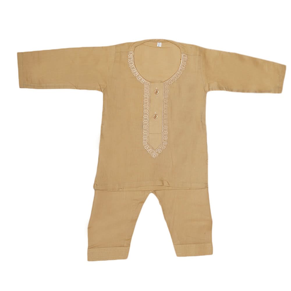 Newborn Boys Embroidered Shalwar Kameez - Beige, Kids, NB Boys Shalwar Suits, Chase Value, Chase Value