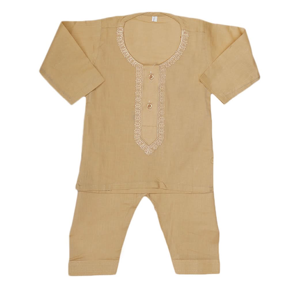 Newborn Boys Embroidered Shalwar Kameez - Beige, Kids, NB Boys Shalwar Suits, Chase Value, Chase Value