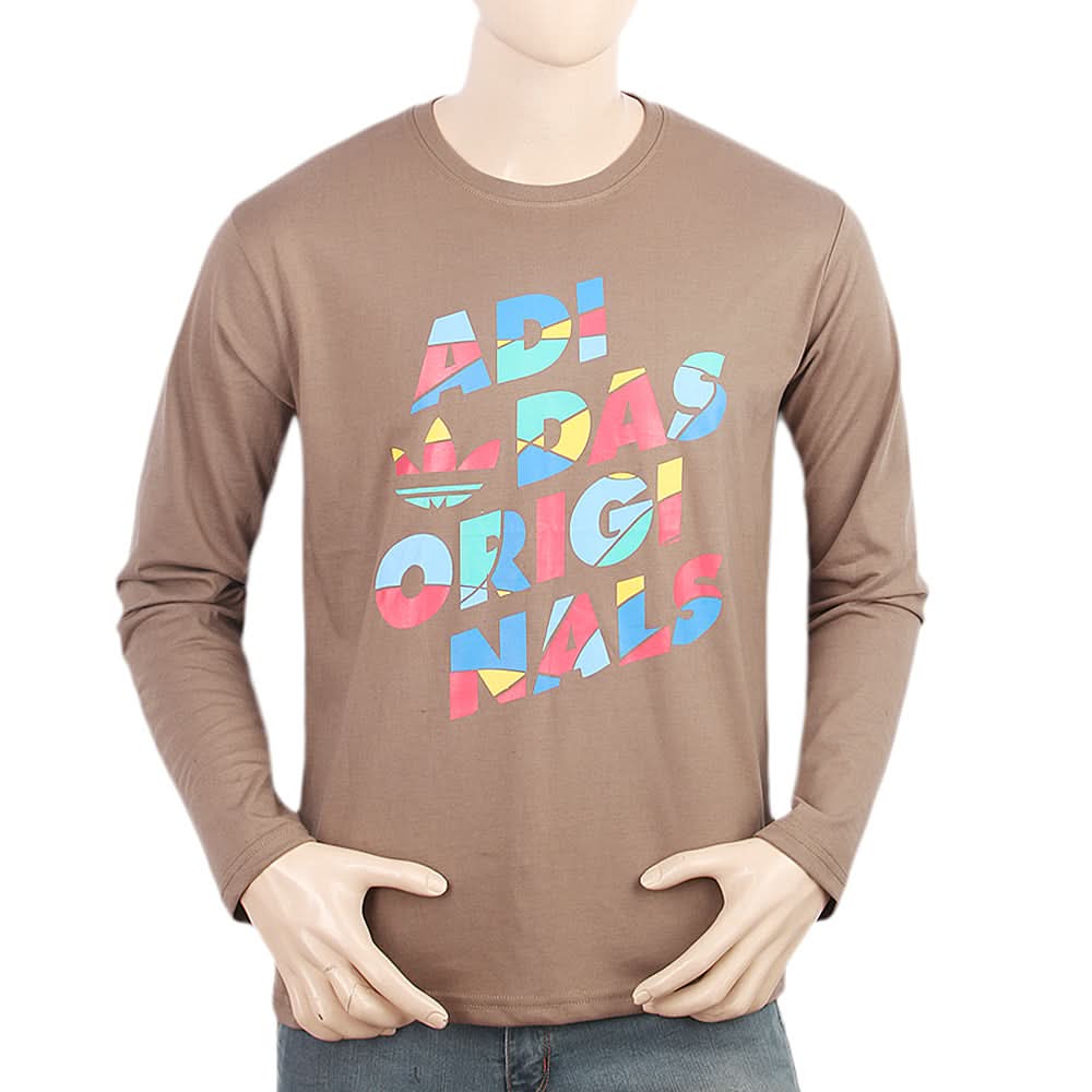 Men's Full Sleeves Printed T-Shirt - Brown, Men, T-Shirts And Polos, Chase Value, Chase Value