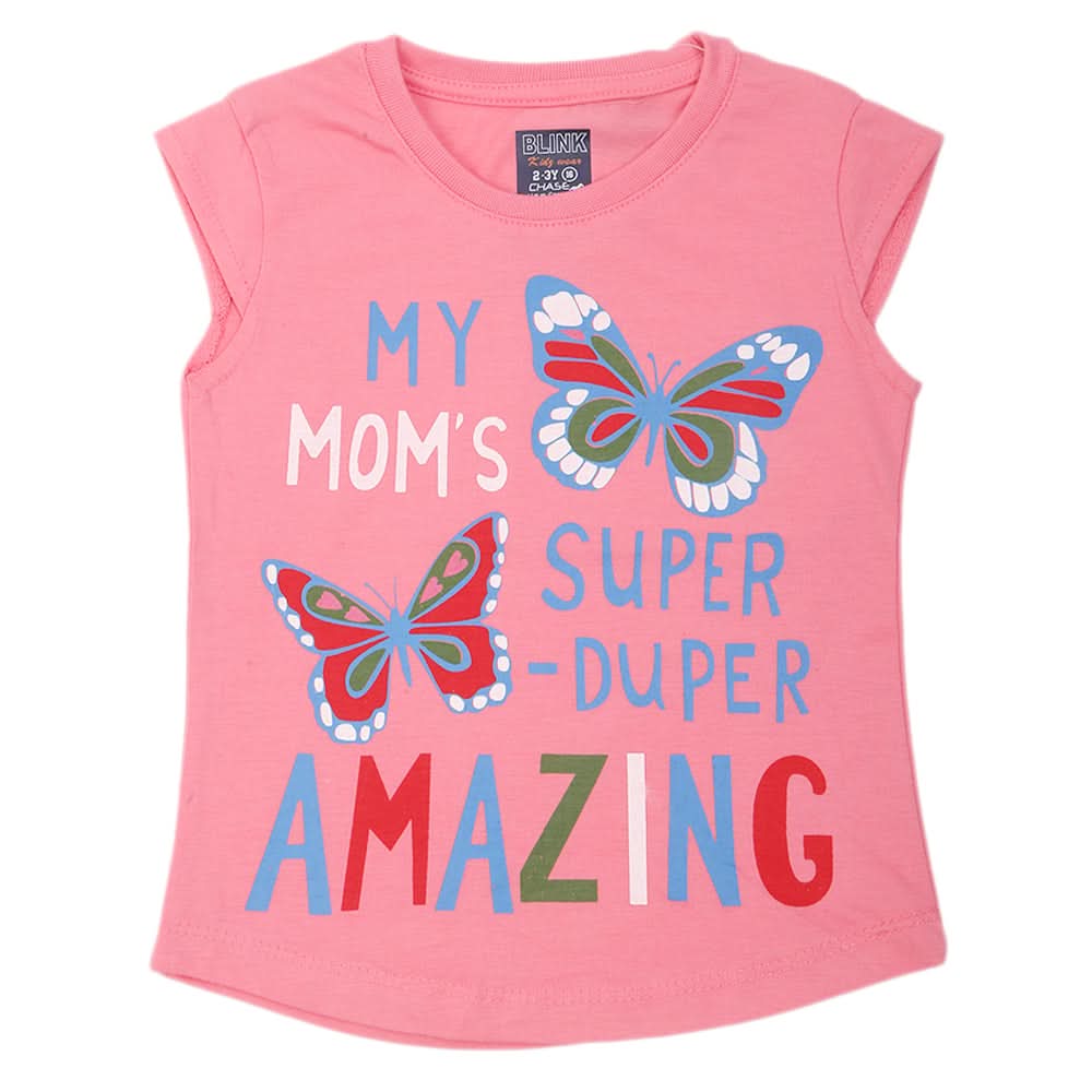 Girls Printed Half Sleeves T-Shirt 4697 - Pink, Kids, Girls T-Shirts, Chase Value, Chase Value