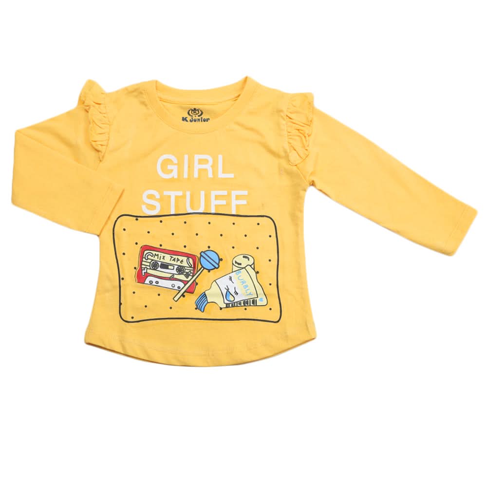 Girls Full Sleeves Jersey T-Shirt - Yellow, Kids, Girls T-Shirts, Chase Value, Chase Value