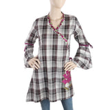 Women's Check Embroidery Kurti Angrakha Style - Grey, Women, Ready Kurtis, Chase Value, Chase Value