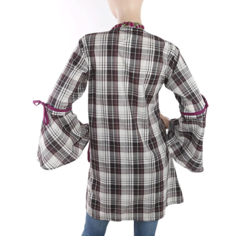 Women's Check Embroidery Kurti Angrakha Style - Grey, Women, Ready Kurtis, Chase Value, Chase Value