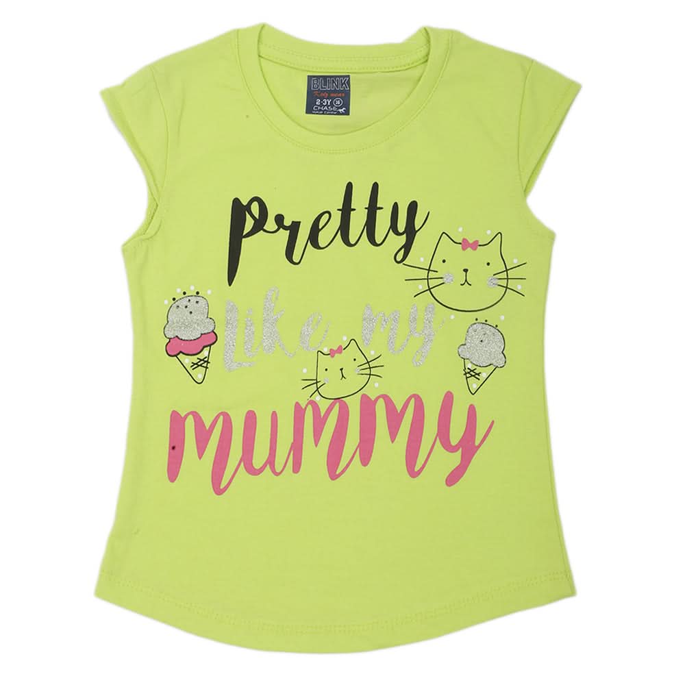 Girls Printed Half Sleeves T-Shirt 4701 - Light Green, Kids, Girls T-Shirts, Chase Value, Chase Value