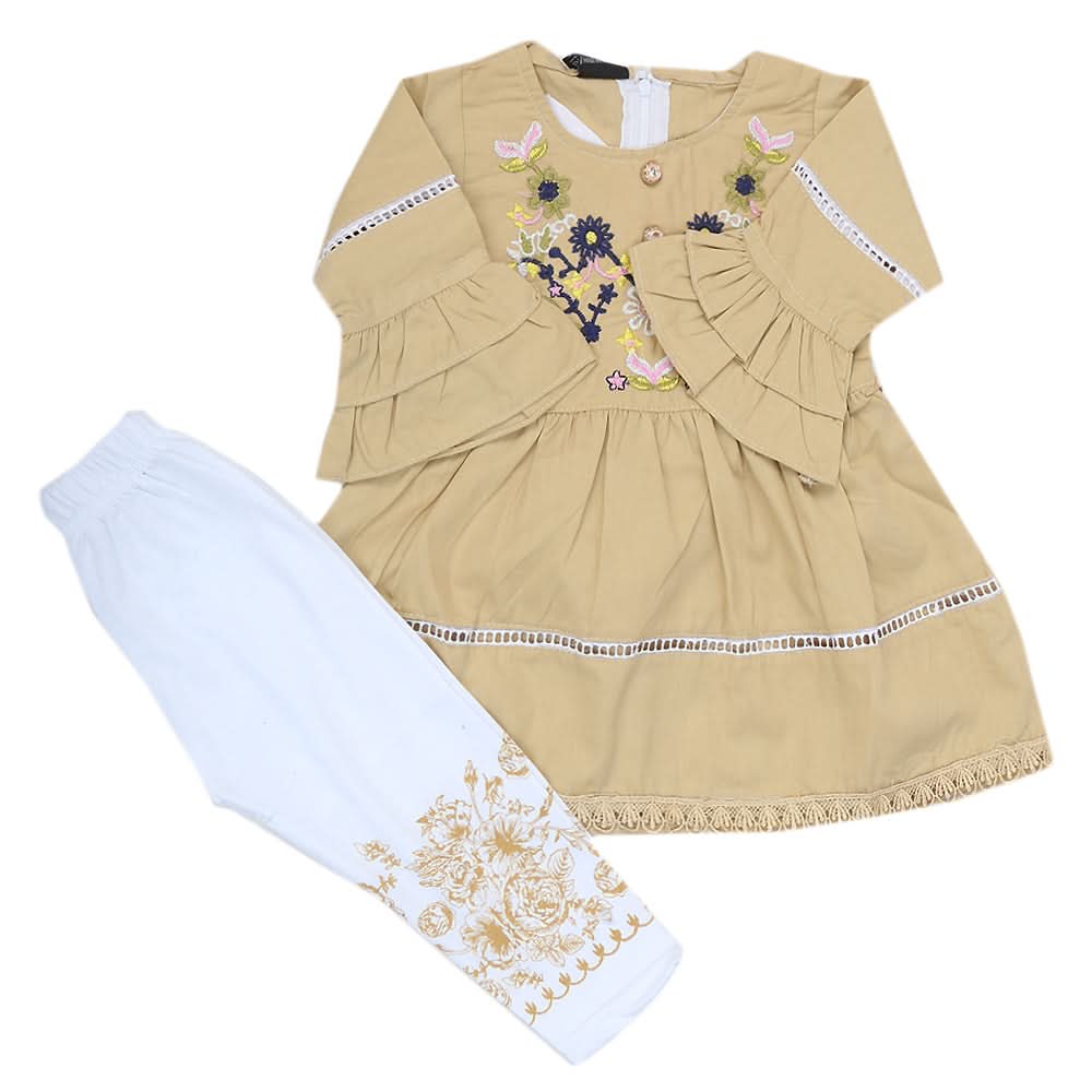Girls Half Sleeves Tights Suit - Beige, Kids, Girls Sets And Suits, Chase Value, Chase Value