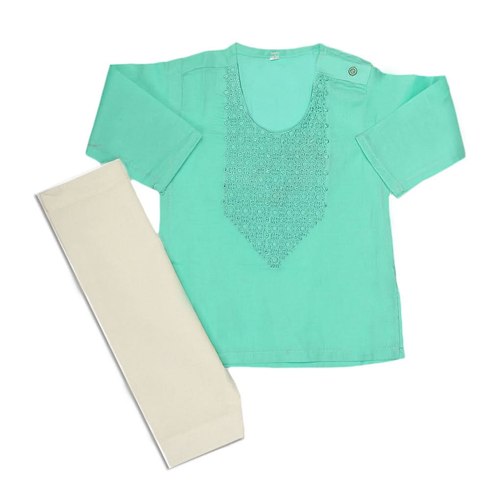 Newborn Boys Embroidered Shalwar Kameez -Cyan, Kids, NB Boys Shalwar Suits, Chase Value, Chase Value