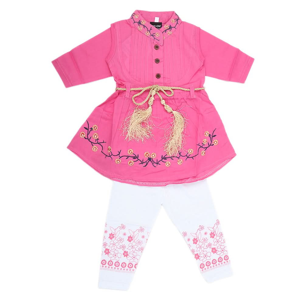 Girls Half Sleeves Tights Suit - Pink, Kids, Girls Sets And Suits, Chase Value, Chase Value