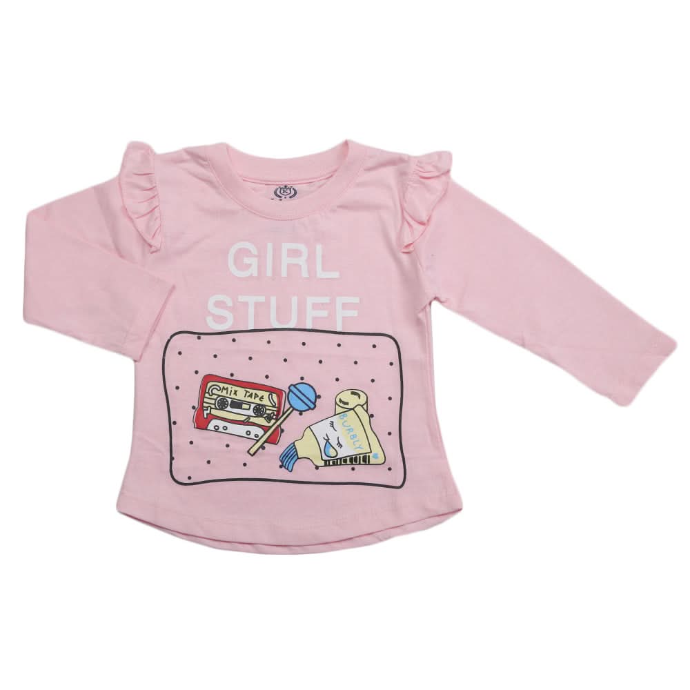 Girls Full Sleeves Jersey T-Shirt - Light Pink, Kids, Girls T-Shirts, Chase Value, Chase Value