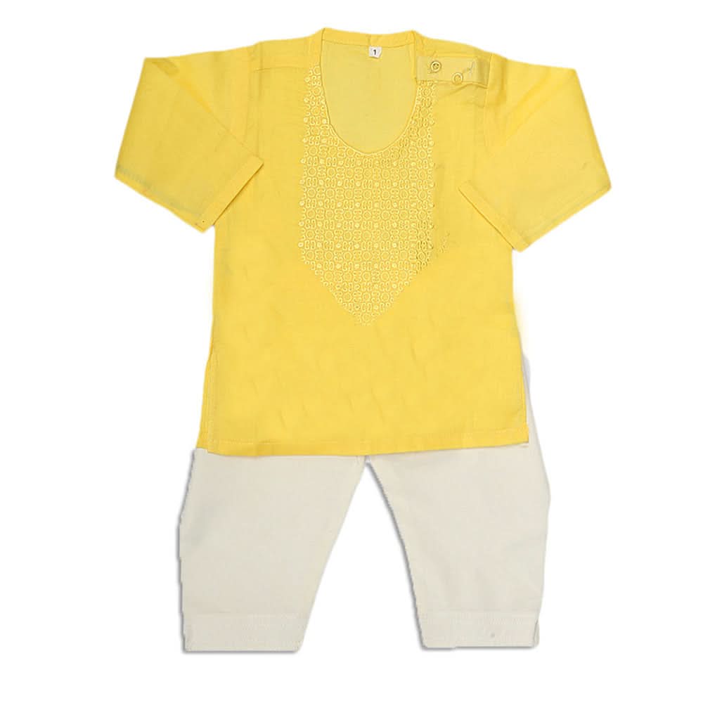 Newborn Boys Embroidered Shalwar Kameez - Yellow, Kids, NB Boys Shalwar Suits, Chase Value, Chase Value