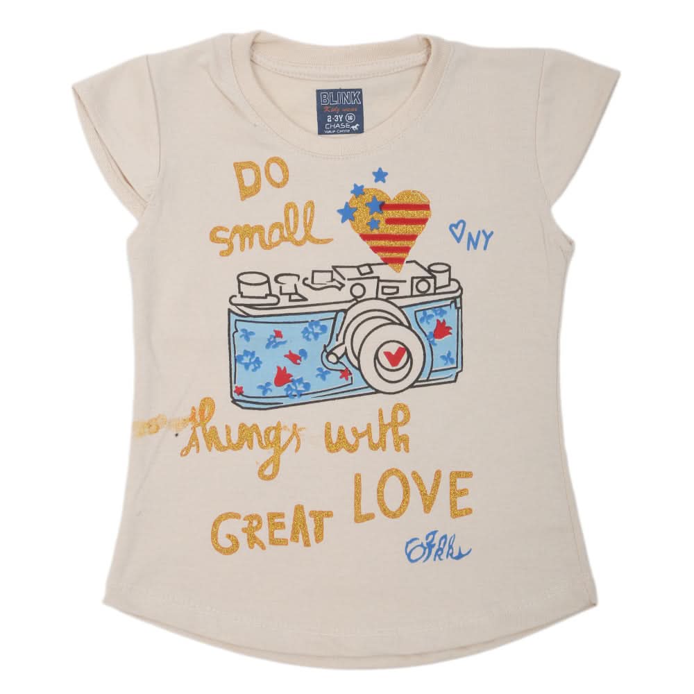 Girls Printed Half Sleeves T-Shirt 4693 - Beige, Kids, Girls T-Shirts, Chase Value, Chase Value
