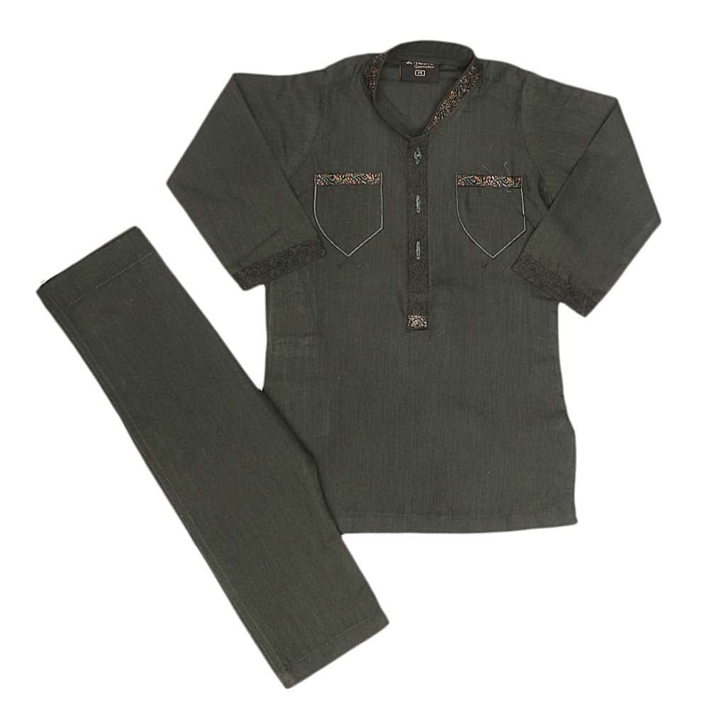 Boys Embroidered Shalwar Kameez - Olive Green, Kids, Boys Shalwar Kameez, Chase Value, Chase Value