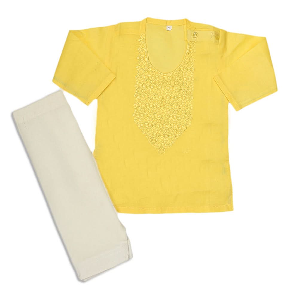Newborn Boys Embroidered Shalwar Kameez - Yellow, Kids, NB Boys Shalwar Suits, Chase Value, Chase Value