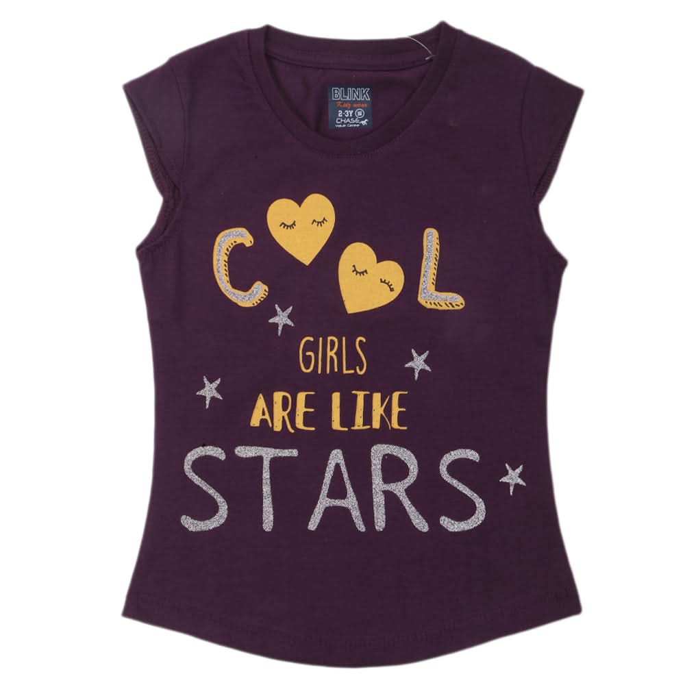 Girls Printed Half Sleeves T-Shirt 4692 - Purple, Kids, Girls T-Shirts, Chase Value, Chase Value