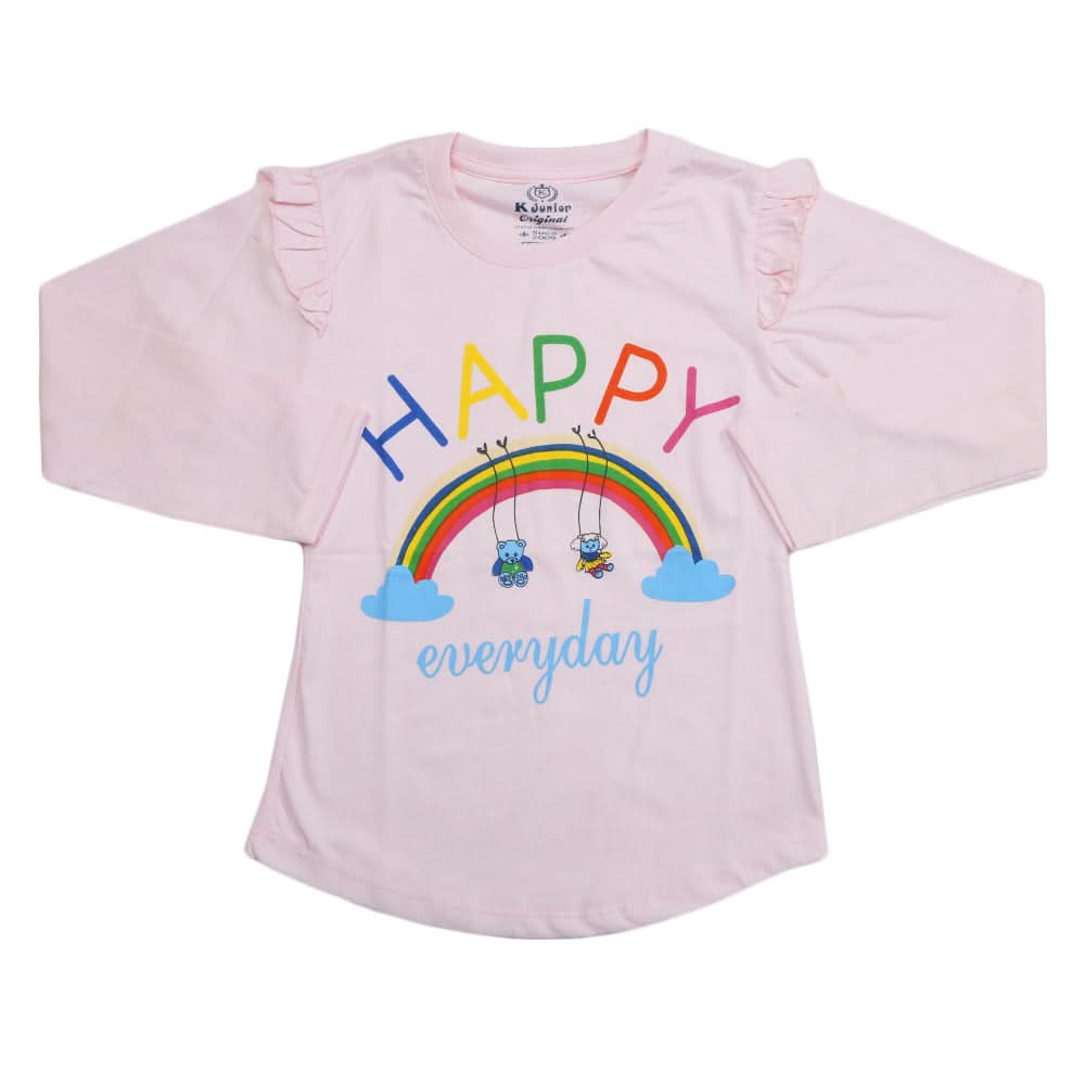 Girls Full Sleeves Jersey T-Shirt - Light Pink, Kids, Girls T-Shirts, Chase Value, Chase Value