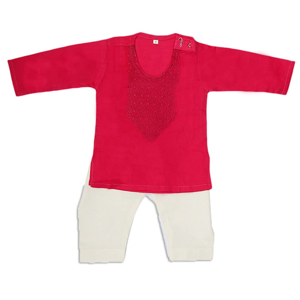 Newborn Boys Embroidered Shalwar Kameez - Dark Pink, Kids, NB Boys Shalwar Suits, Chase Value, Chase Value