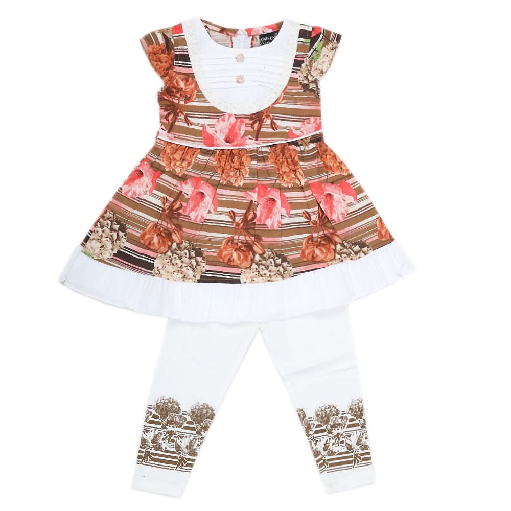 Girls Half Sleeves Tights Suit - Brown, Kids, Girls Sets And Suits, Chase Value, Chase Value