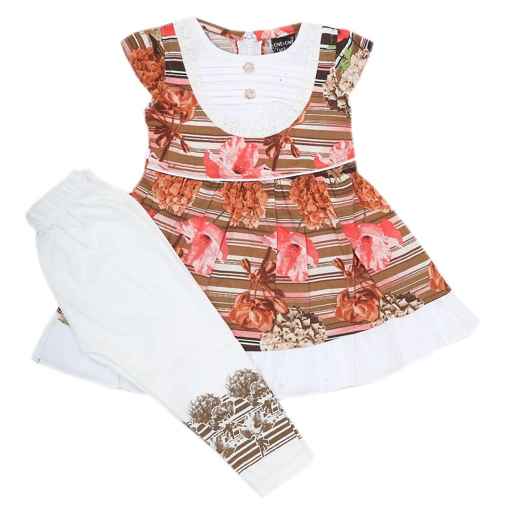 Girls Half Sleeves Tights Suit - Brown, Kids, Girls Sets And Suits, Chase Value, Chase Value